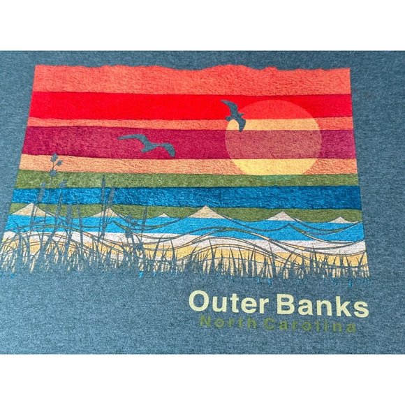 Outer Banks North Carolina Graphic T-Shirt Short Sleeves Green Preowned Gildan L - Picture 2 of 7